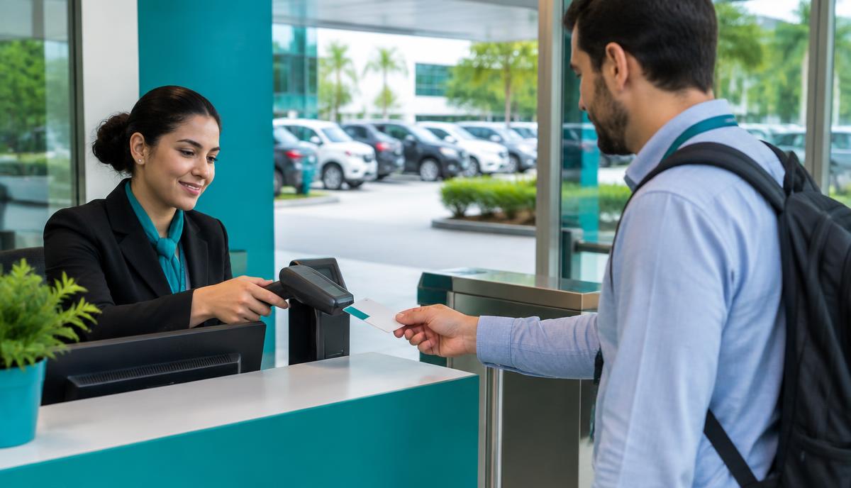 Credenciado de empresa parceira validando acesso ao estacionamento